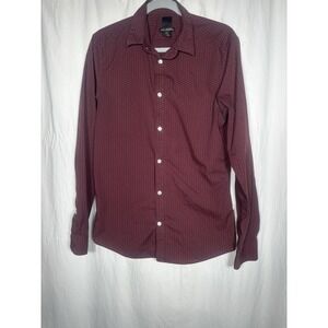 Hm Slim Fit Mens Burgundy Long Sleeve Button Down Polka Dot Shirt M‎ LL4